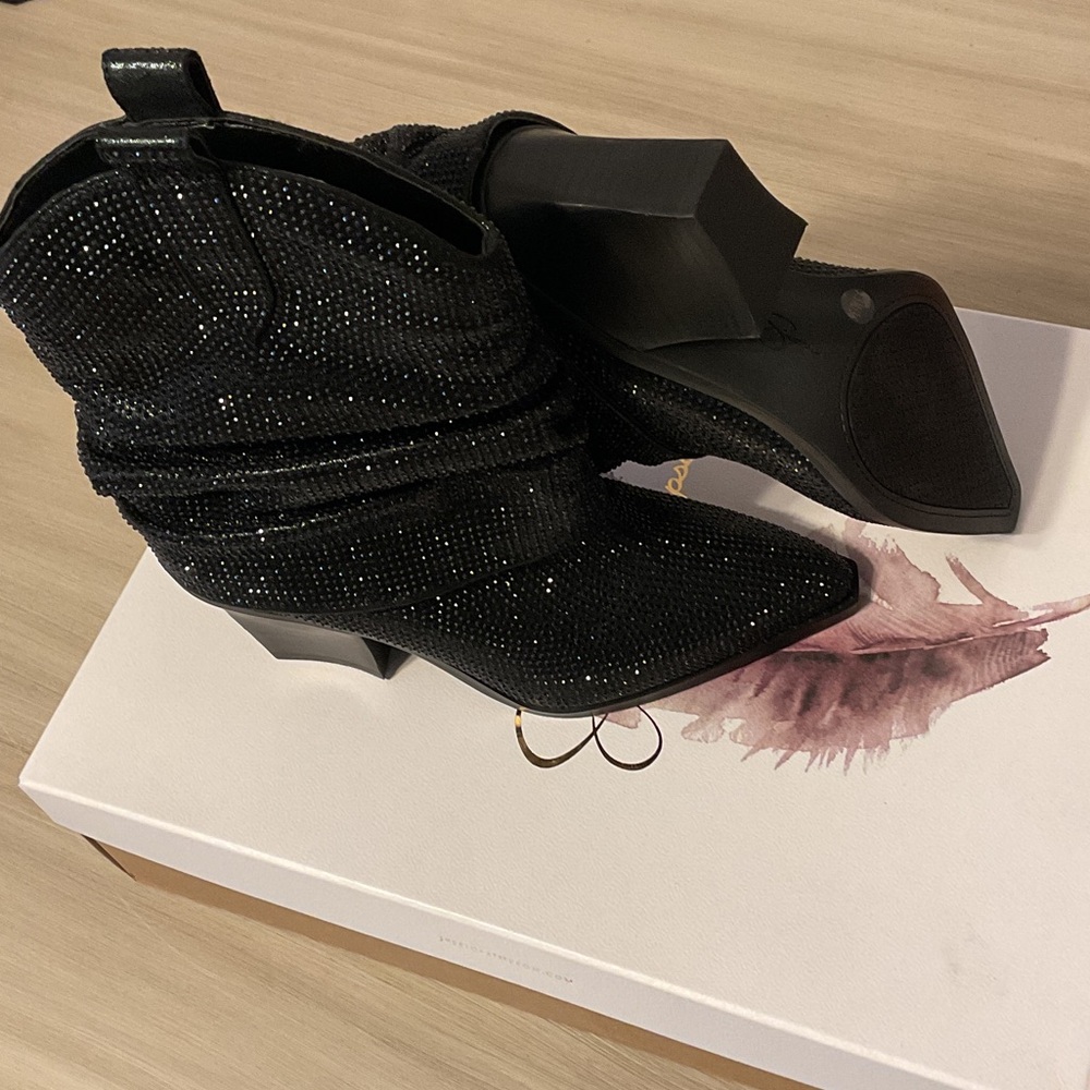 Jessica Simpson Black Glitter Heeled Boots - Picture 5 of 6